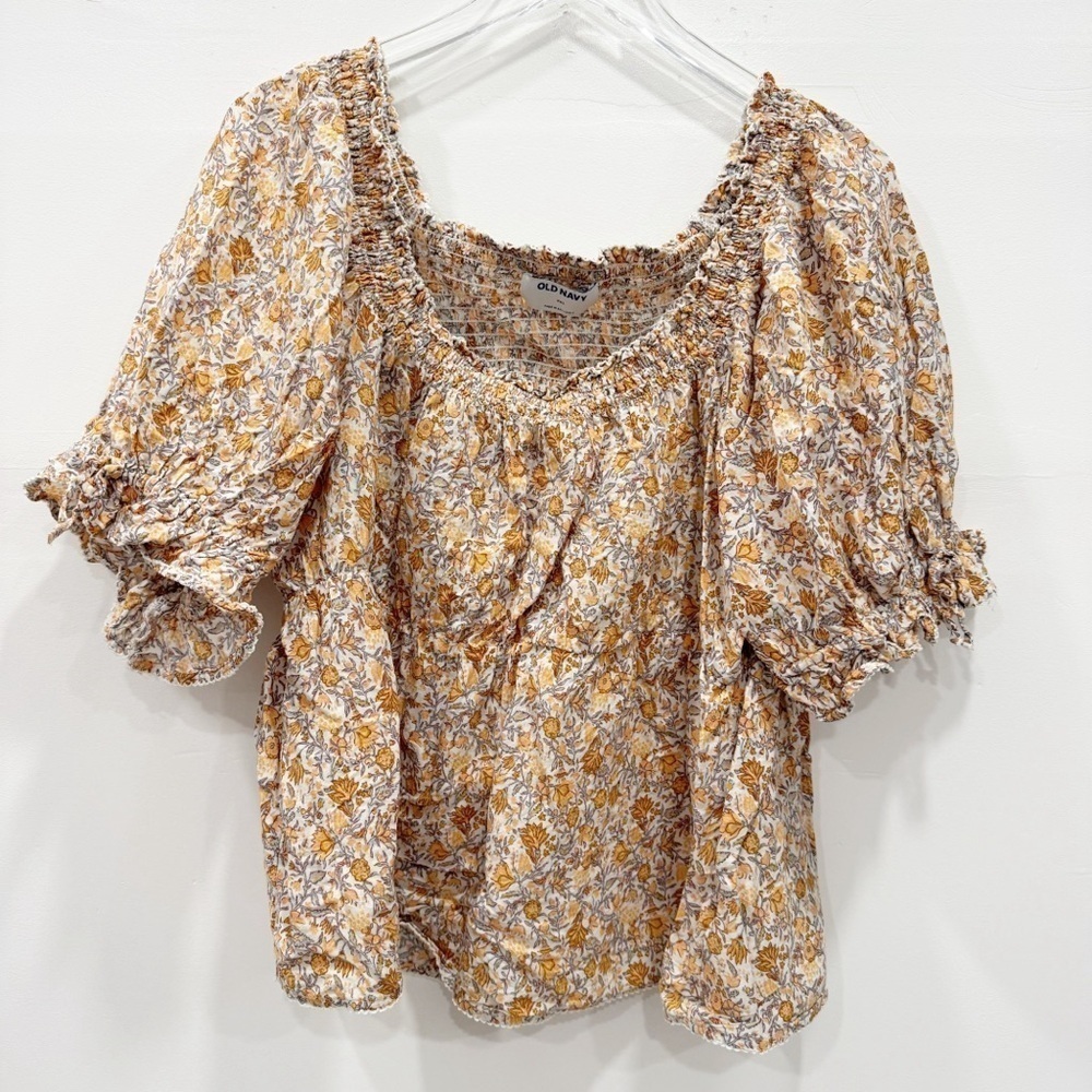 Old Navy Short Sleeve Balloon Sleeve Square Neck Floral Top Size XXL